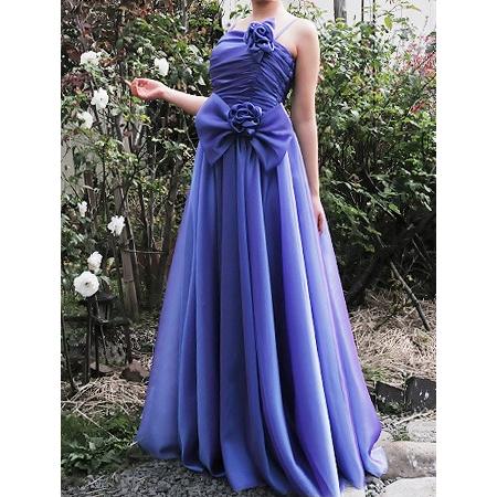 ジュネビビアン 高級 ロングドレス 花柄 バラ 演奏会 青 ロイヤルブルー