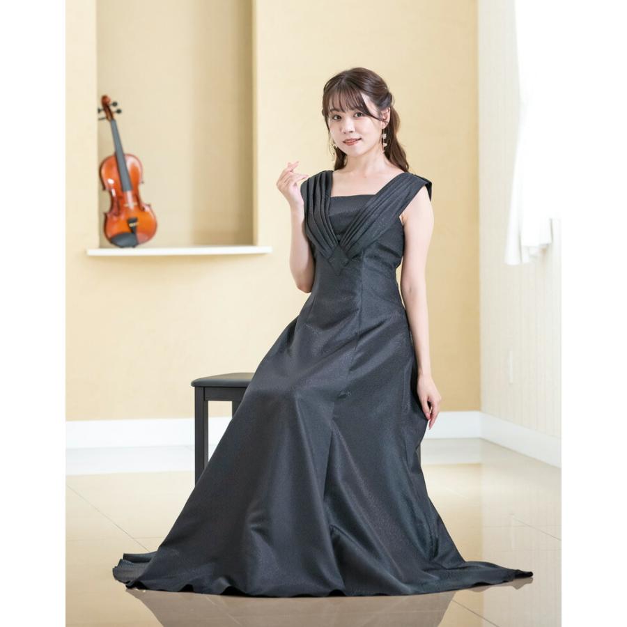 ロングドレス 演奏会 黒 演奏会用ドレス 折り紙 ドレス 袖付き