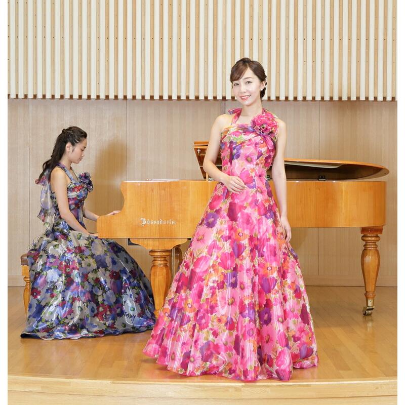 ロングドレス 演奏会用ドレス 演奏会 ホルターネック フラワー ドレス