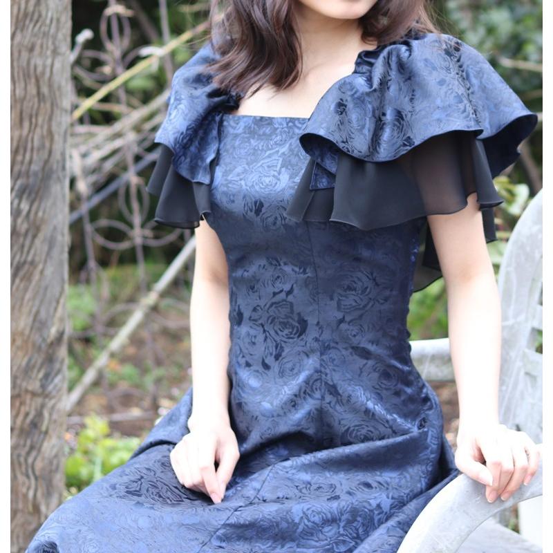 日本製 バラ柄 ジャガード フリル 2way ドレス (op3627) 演奏会