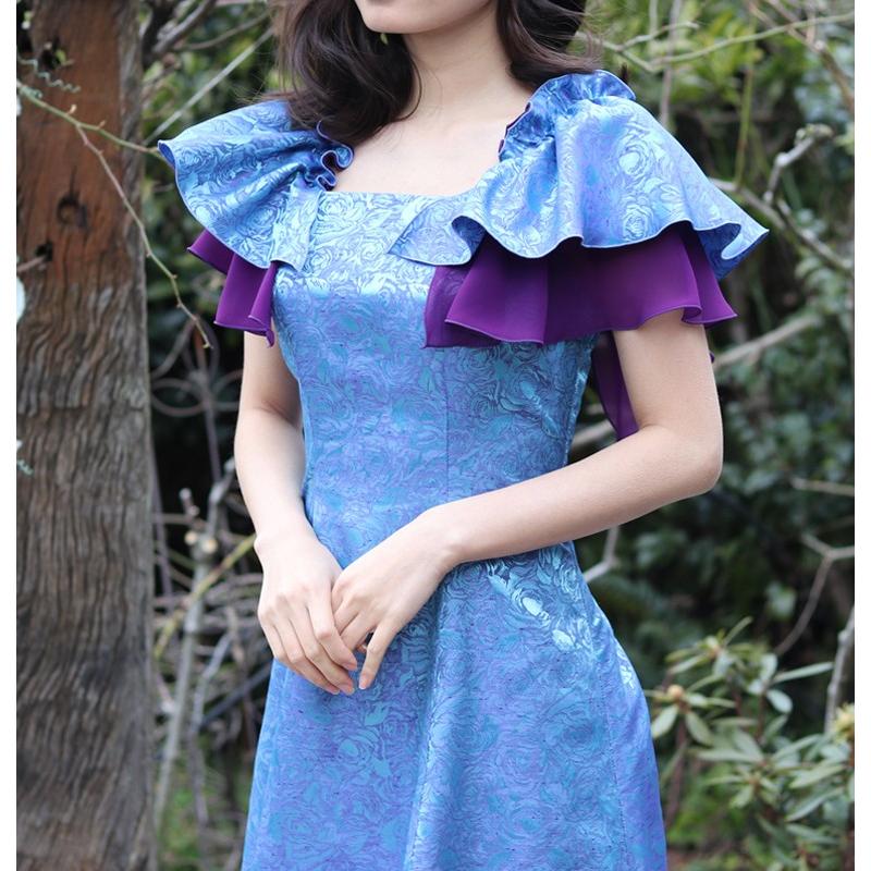 日本製 バラ柄 ジャガード フリル 2way ドレス (op3627) 演奏会