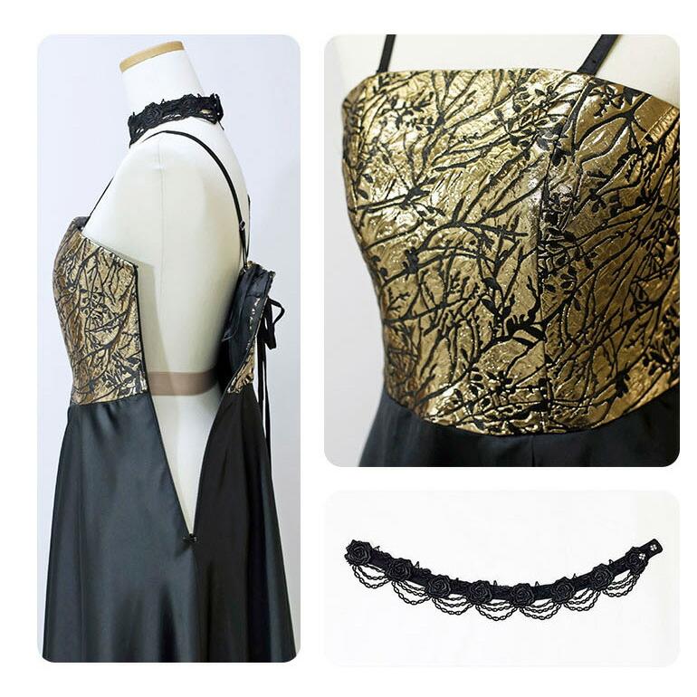 演奏会 ロングドレス 演奏会用ドレス 薔薇柄ジャガード ブラック