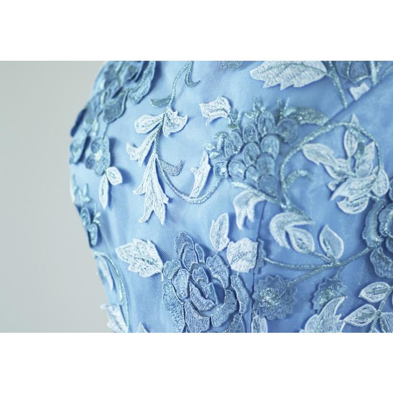 日本製 演奏会用ドレス 薔薇刺繍 ロングドレス (op3634) ブルー 花柄