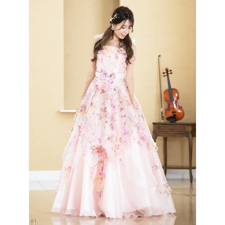 ロングドレス ドレス フローラル オーガンジー カラオケ 衣装