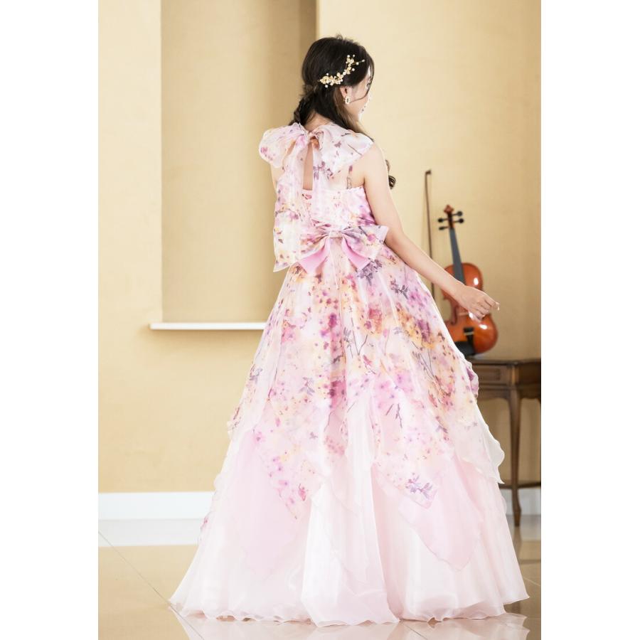 ロングドレス ドレス フローラル オーガンジー カラオケ 衣装