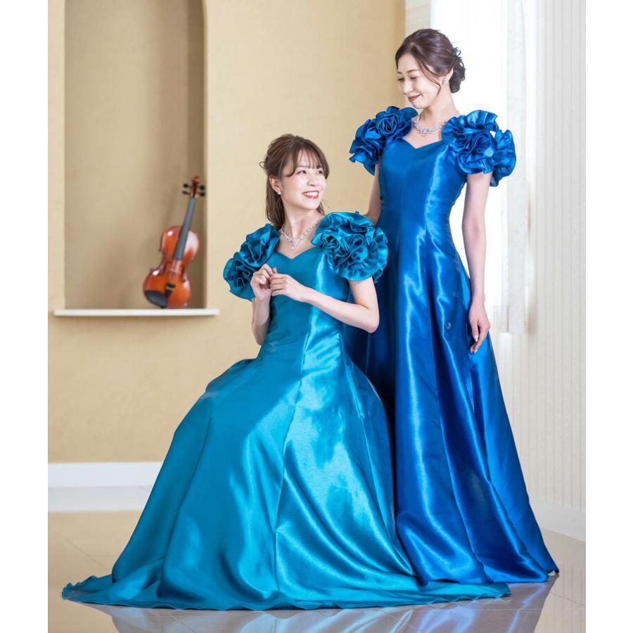 ロングドレス カラードレス 演奏会 演奏会用ドレス フリル袖 華 ドレス