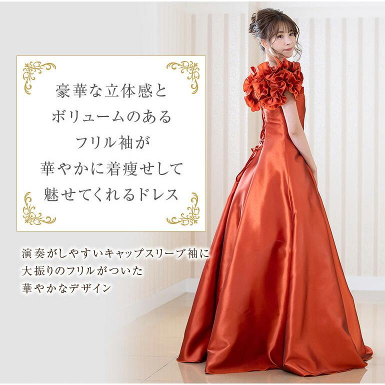 ロングドレス カラードレス 演奏会 演奏会用ドレス フリル袖 華 ドレス