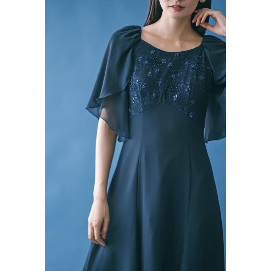 【50%off】ノンプレステージ　ロングドレス ディープネイビー ロングドレス 演奏会 演奏会用ドレス レース 長袖 ドレス 結婚式
