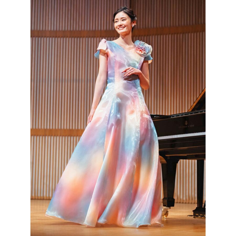 ロングドレス 演奏会 演奏会用ドレス レインボーカラー 2WAY ドレス