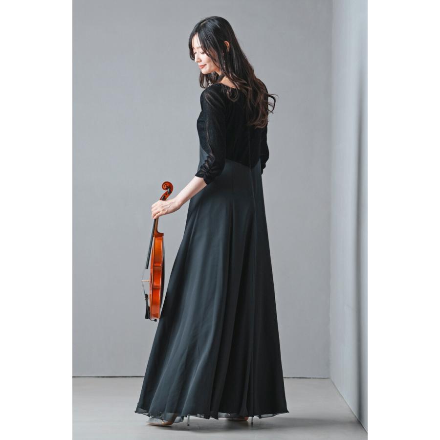 ロングドレス 黒 演奏会 七分袖 長袖 演奏会用ドレス 袖あり