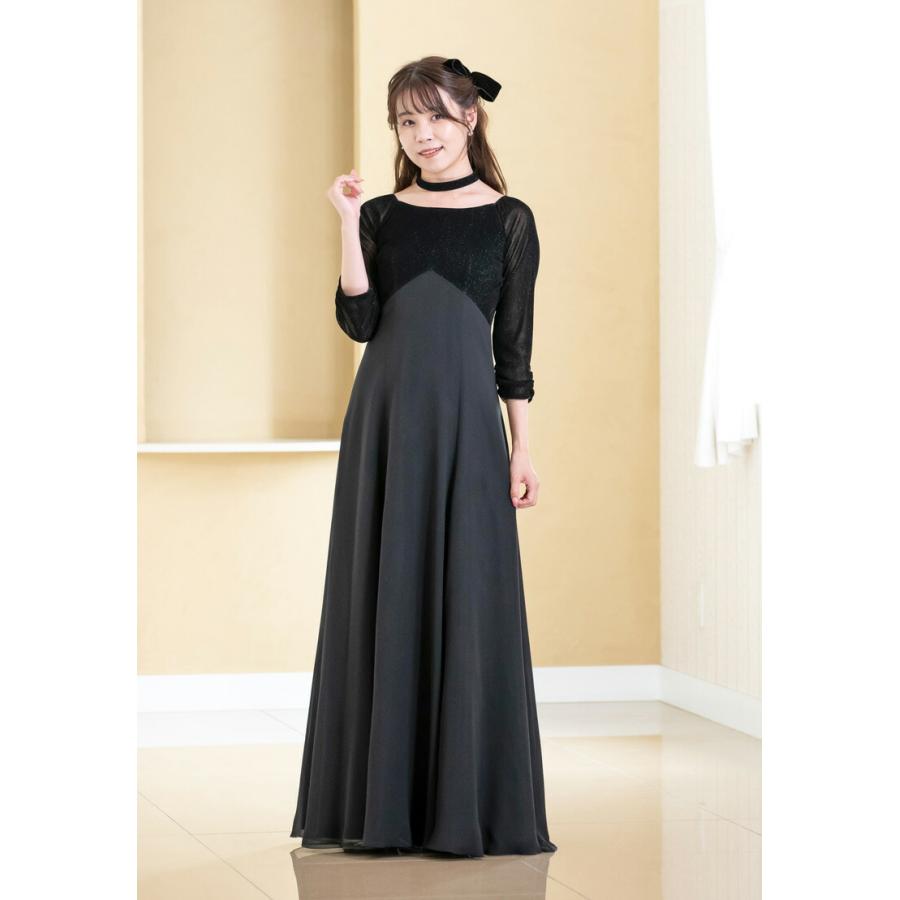 ロングドレス 黒 演奏会 七分袖 長袖 演奏会用ドレス 袖あり
