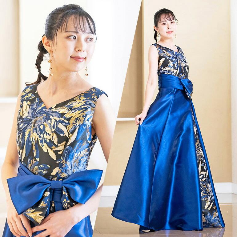 演奏会 ロングドレス 演奏会用ドレス カラードレス 花柄 サテン