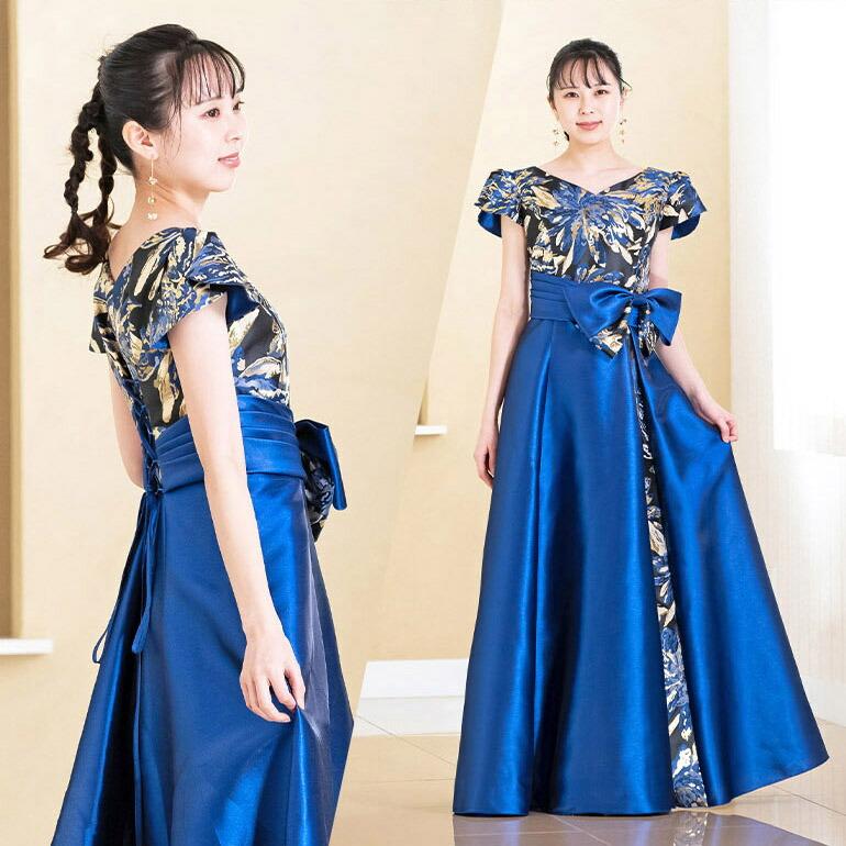 演奏会 ロングドレス 演奏会用ドレス カラードレス 花柄 サテン