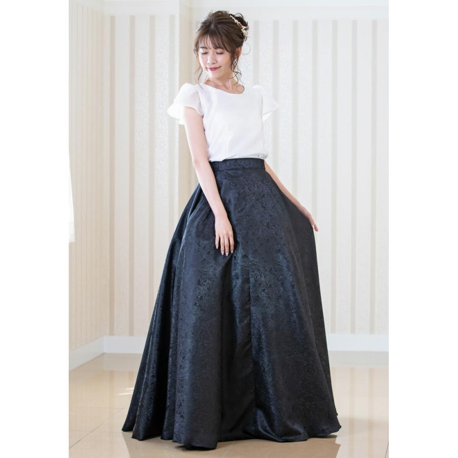 ロングスカート 演奏会 コーラス 合唱 薔薇柄ジャガード 全円形 着痩せ