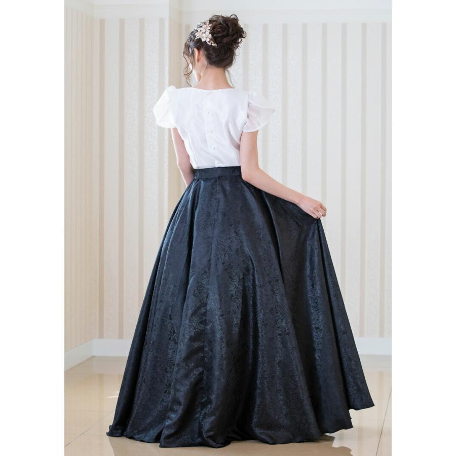 ロングスカート 演奏会 コーラス 合唱 薔薇柄ジャガード 全円形 着痩せ