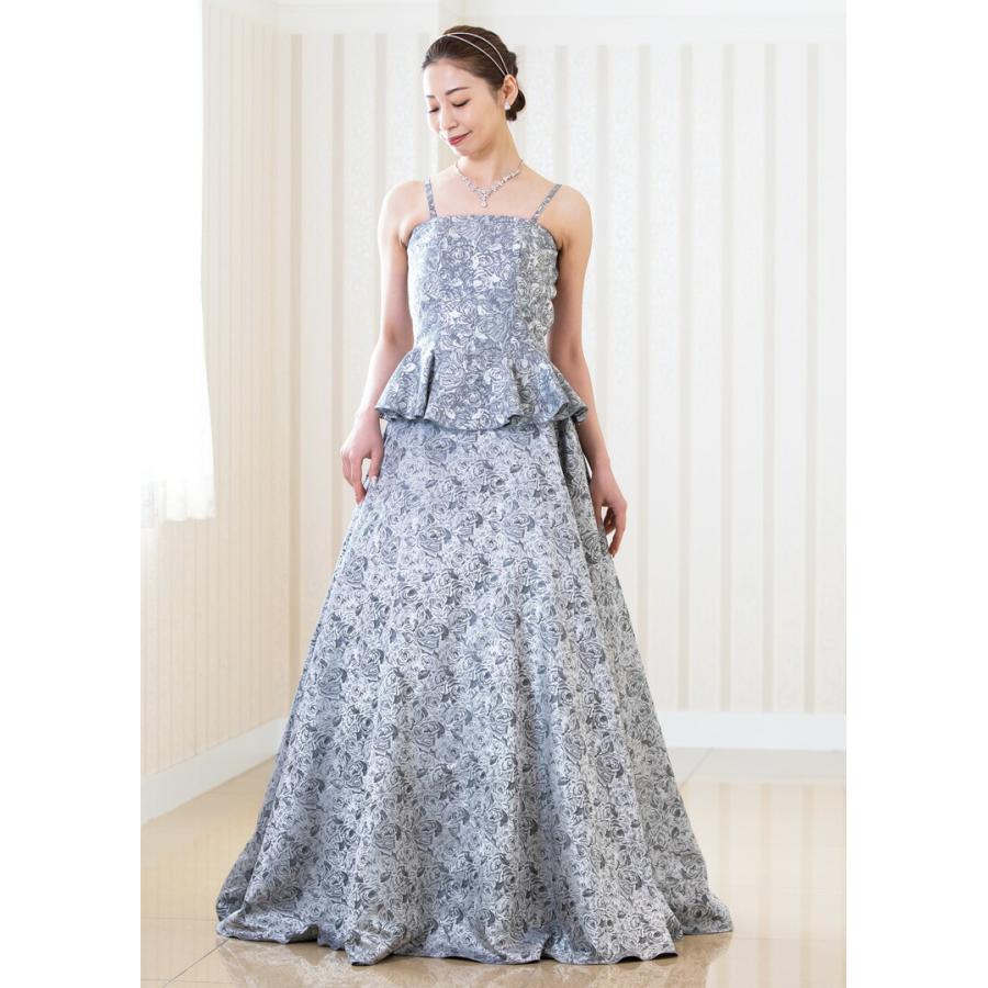 ロングスカート 演奏会 コーラス 合唱 薔薇柄ジャガード 全円形 着痩せ