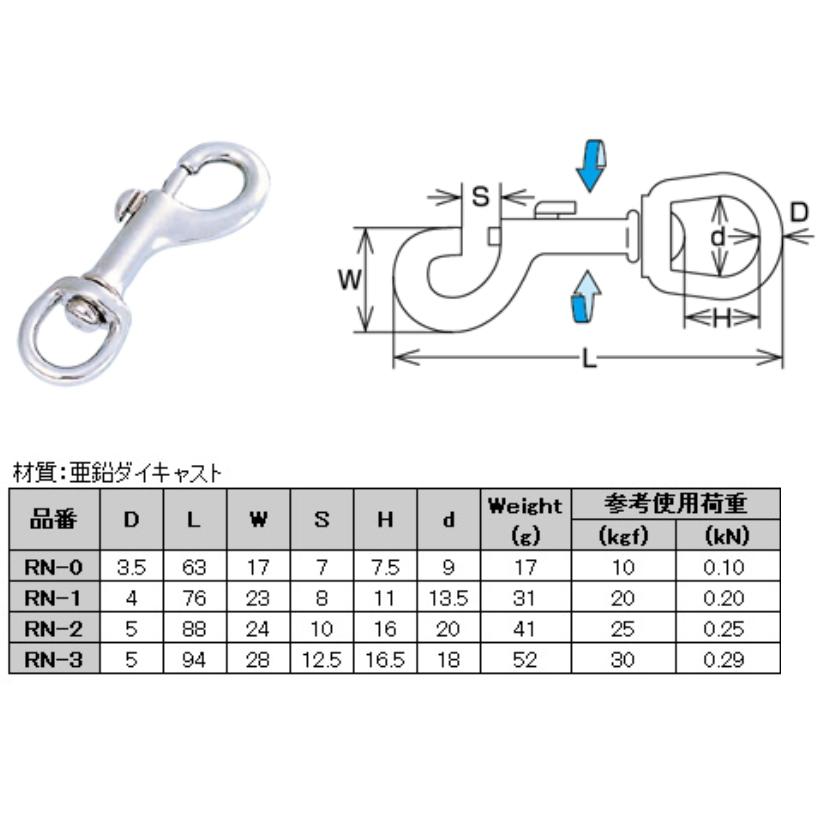 亜鉛ダイキャストにクロームメッキ 鉄砲ナスカン 88ミリ RN-2　メール便可 |  | 02