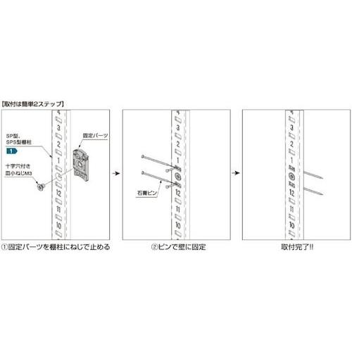 石こうボード奥が空洞位置に棚柱を設置するための金具「石膏ボード用棚柱固定パーツ」本体10個　ネジ10本　ピン42本入り　一式　SP-SK｜nonaka｜02