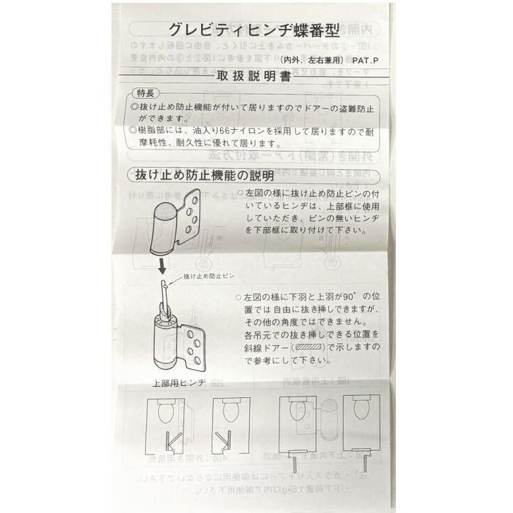 ACE ACEグレビティヒンジ トイレ扉用せり上がるタイプの蝶番（丁番）上