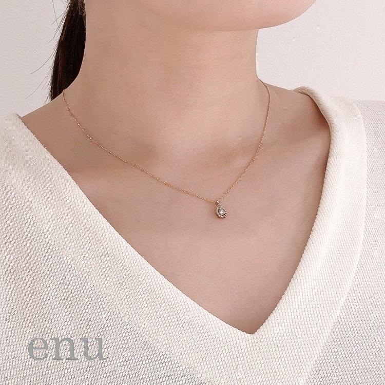 ENP-280］ エヌ enu 18金 K18 ピンクゴールド 雫型ペンダント 