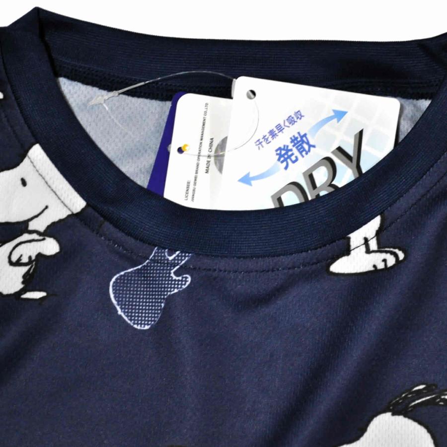 PEANUTS スヌーピー Tシャツ 半袖 DRY吸汗速乾 丸首 総柄プリント 軽量