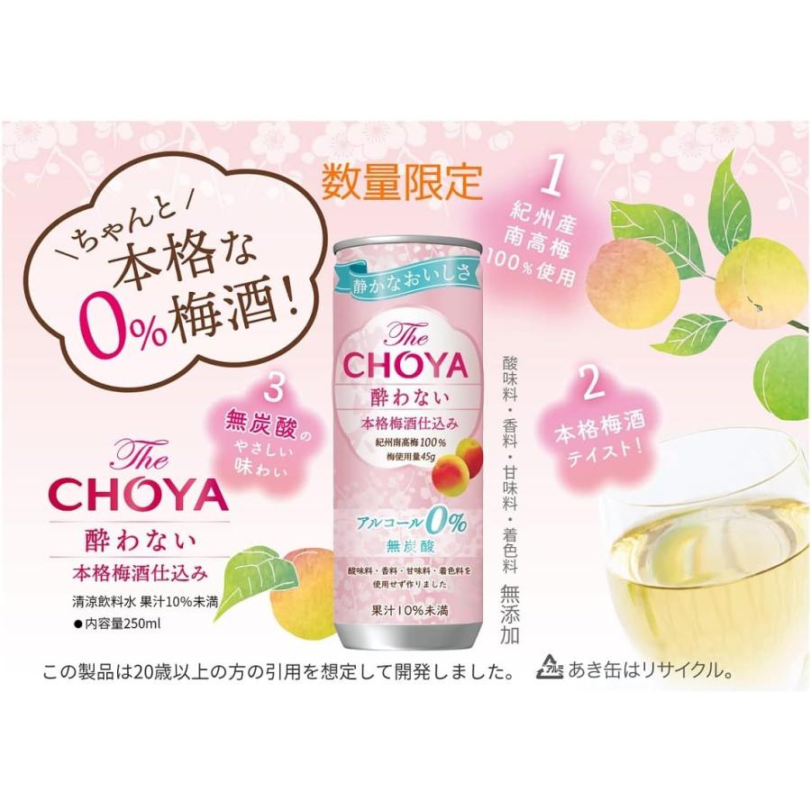 ギフト プレゼント ノンアルコール 梅酒テイスト飲料 The CHOYA 酔わない本格梅酒仕込み 250ML缶 1ケース30本入り  送料無料 アルコール度数0.00％｜nondonkai｜05