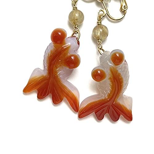 Cherry] 瑪瑙 赤金魚 赤い 金魚 ルチルクォーツ イヤリング シリコン