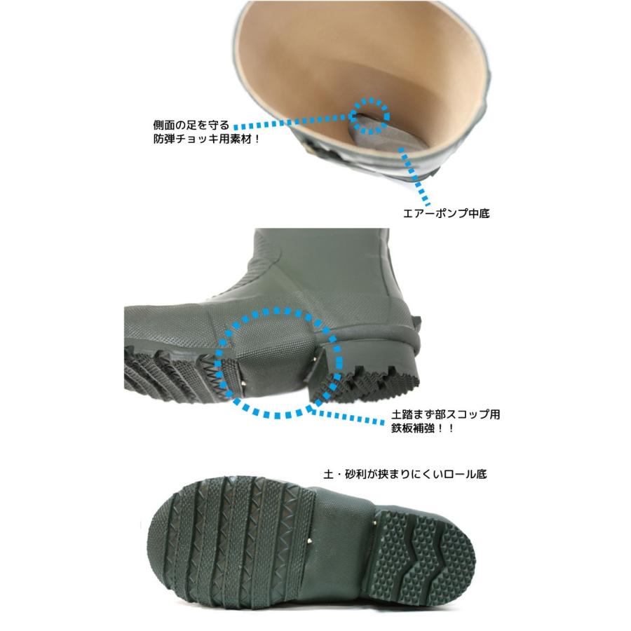福山ゴム 安全長靴 土木作業長 ダークグリーン（カーキー） : シューズ