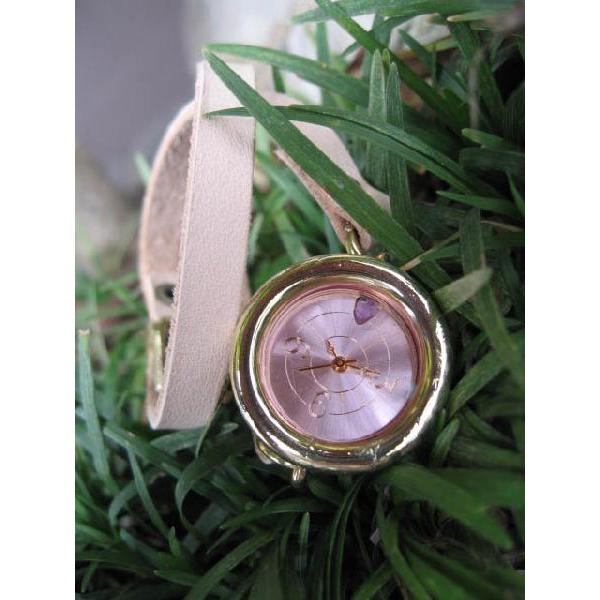 オーダーメイド商品　レディースウォッチ　真鍮製 　皮ひも２重巻きタイプ天然石入り(ブルーダイヤ）