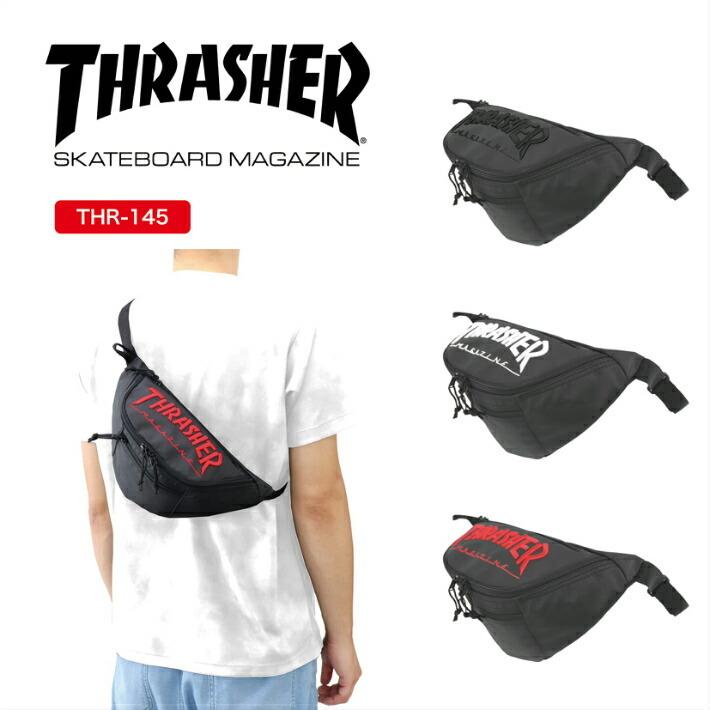 THRASHER スラッシャー コーティング ウエストバッグ ボディバッグ ワンショルダー ポーチ  撥水 軽量 ブラック  男女兼用 中高生 大学生 THR-145｜nonoshop