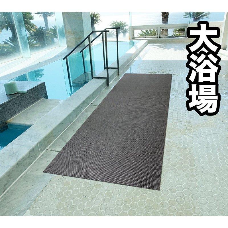 スタッドレスマット プールと大浴場の滑り止めマット 90cm×6m グレー