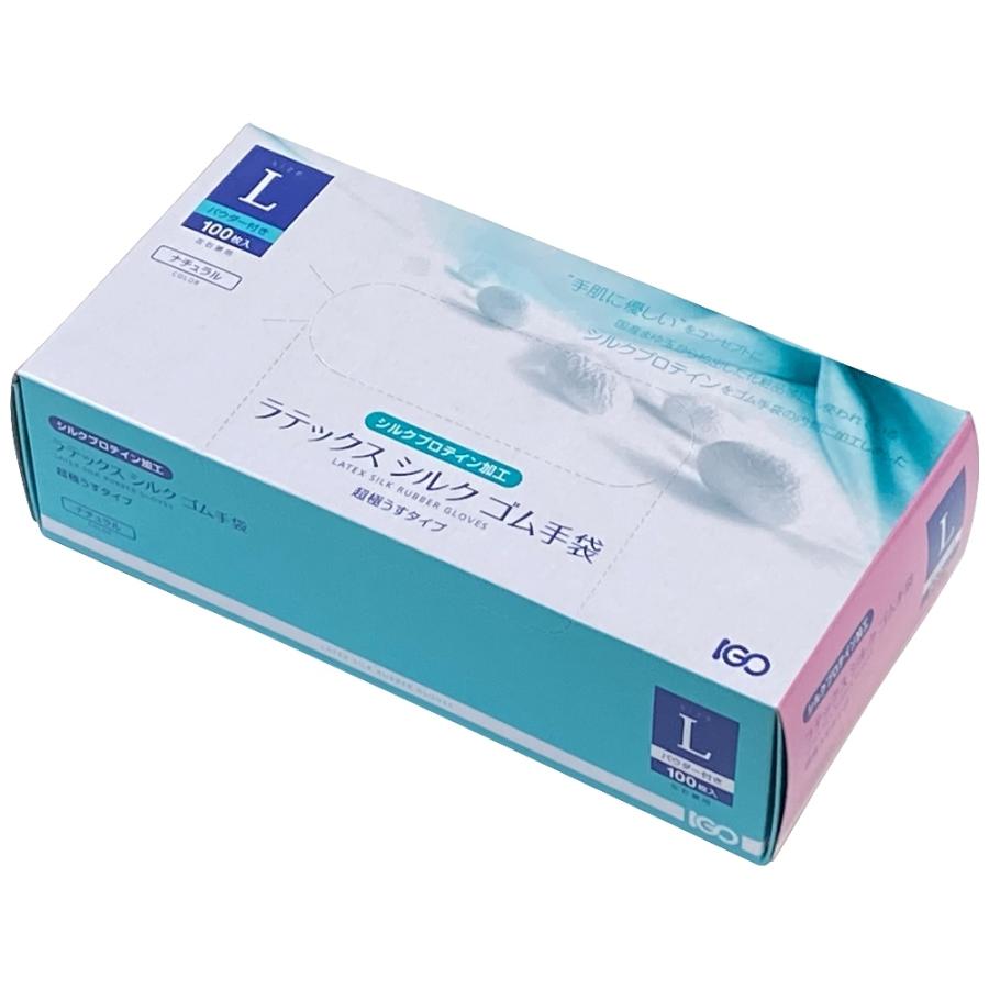 アイ・ジー・オー　ラテックスシルクゴム手袋　Lサイズ　粉付　100枚×30箱入●ケース販売お徳用【メーカー直送・代引き不可・時間指定不可・沖縄、離島不可】 アイ・ジー・オー ラテックスシルクゴム手袋 Lサイズ 粉付 100枚×30箱