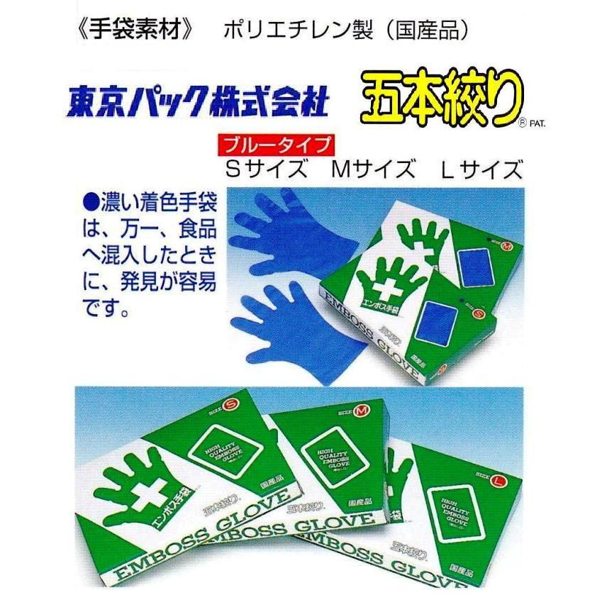 エンボス手袋 5本絞り 内エンボス ブルータイプ 化粧箱入 東京パック