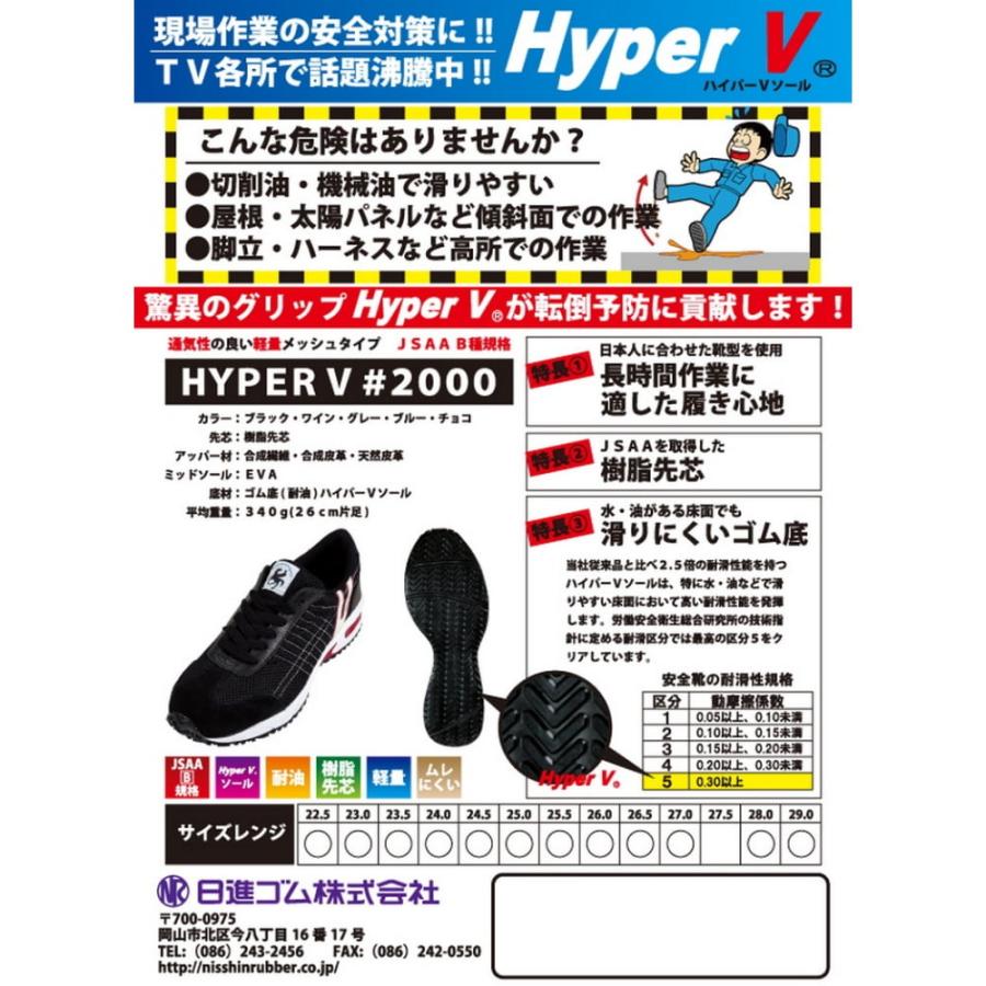 日進ゴム Hyper V 先芯入りプロスニーカー（紐） #2000 ブラック