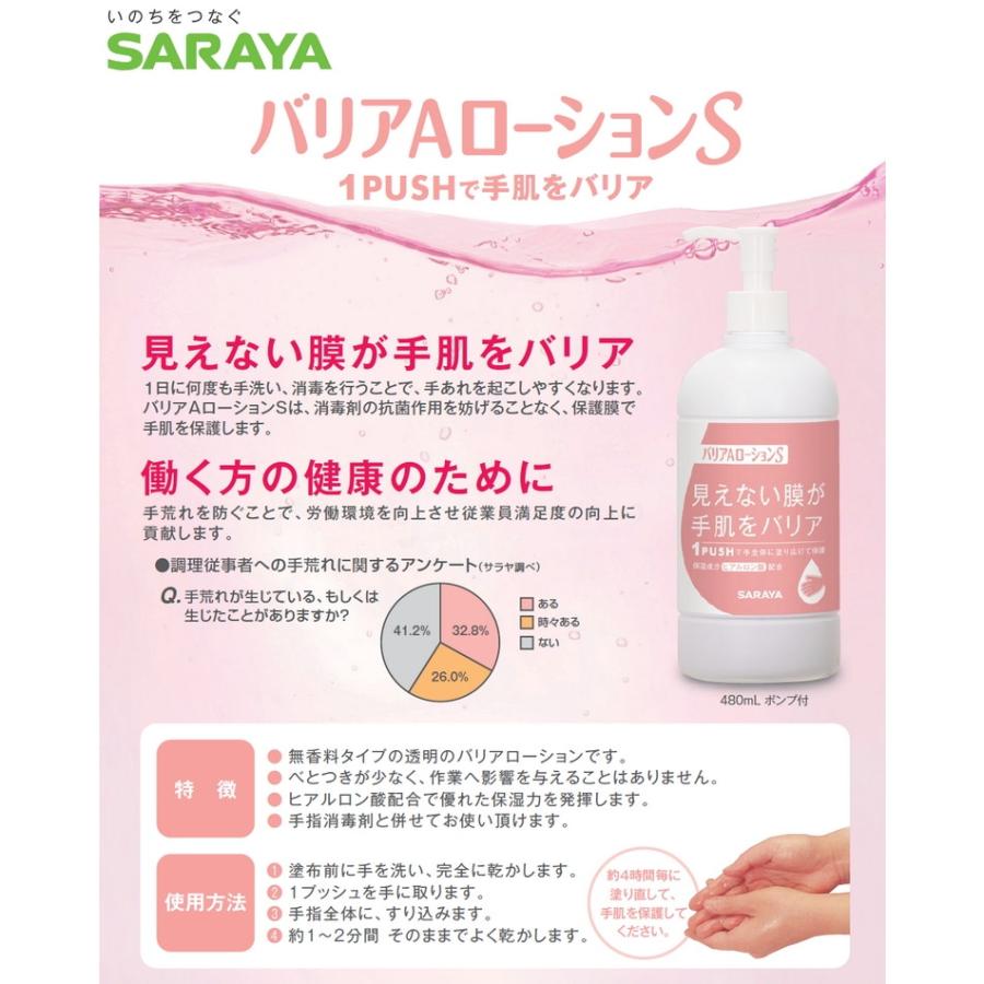 SARAYA（サラヤ） ハンドローション バリアAローションS 480mLポンプ付