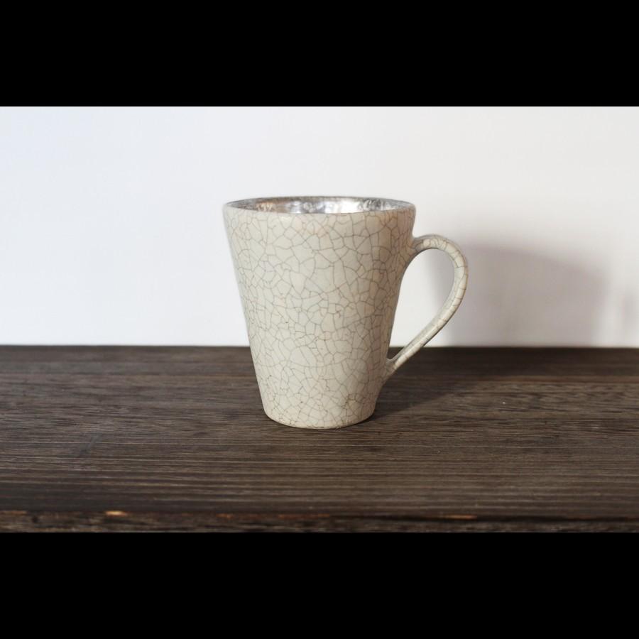 作家物 陶芸作家 谷井直人 白 銀彩 マグカップ コーヒーカップ 作家の 