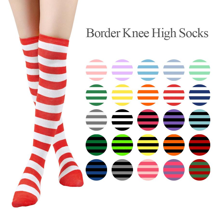 ボーダー ニーハイ ソックス カラバリ25色 レディース ファッション