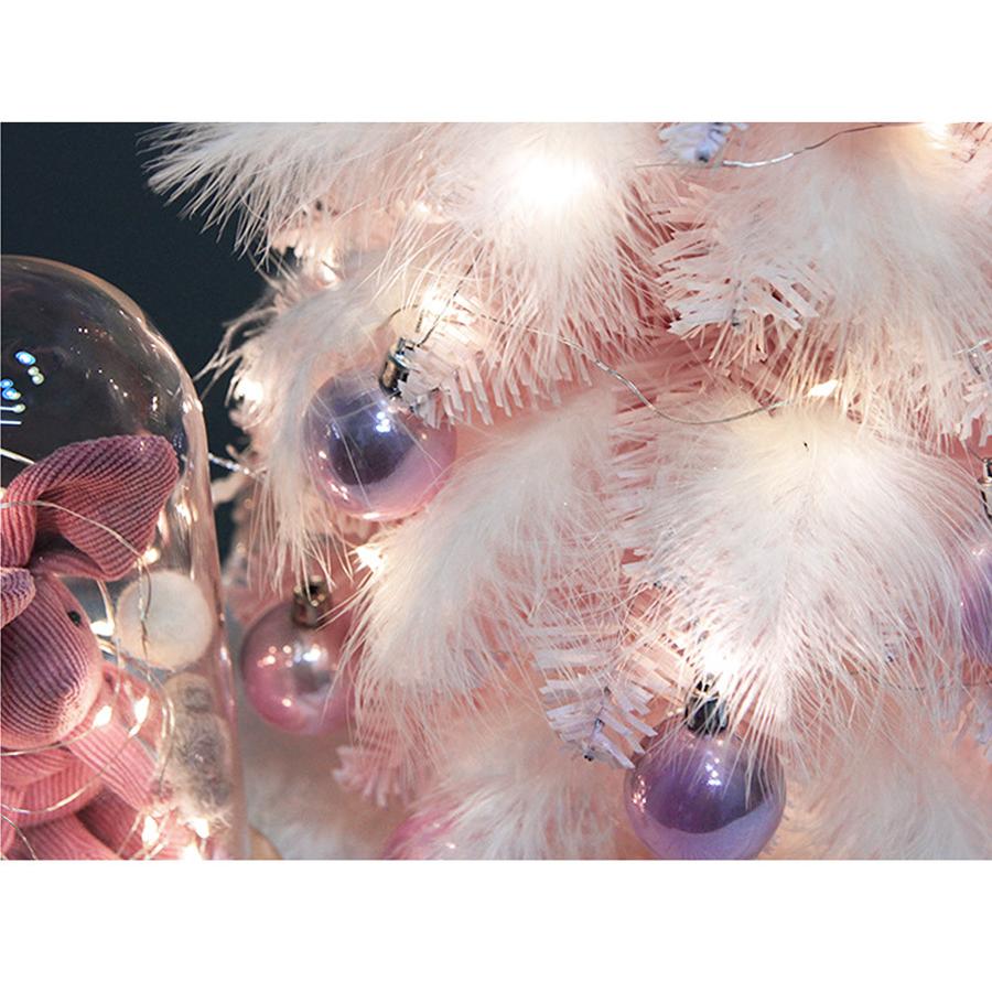 クリスマスツリー フェザー ピンク 55cm オーナメント付 電飾付き