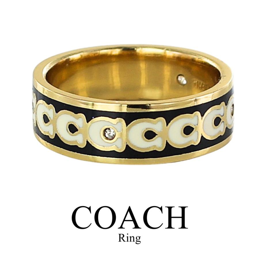 COACH（コーチ） リング レディース Cロゴ ゴールド ブラック エナメル 