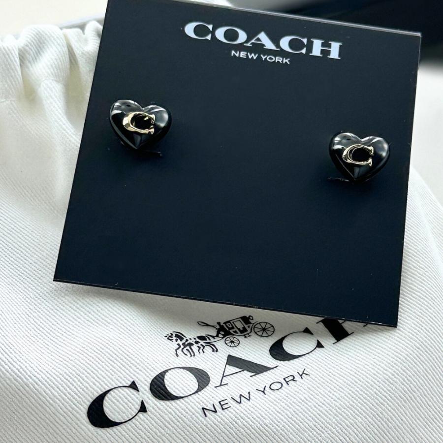 COACH（コーチ） レディース ハート ピアス 黒 小さい スタッドピアス 