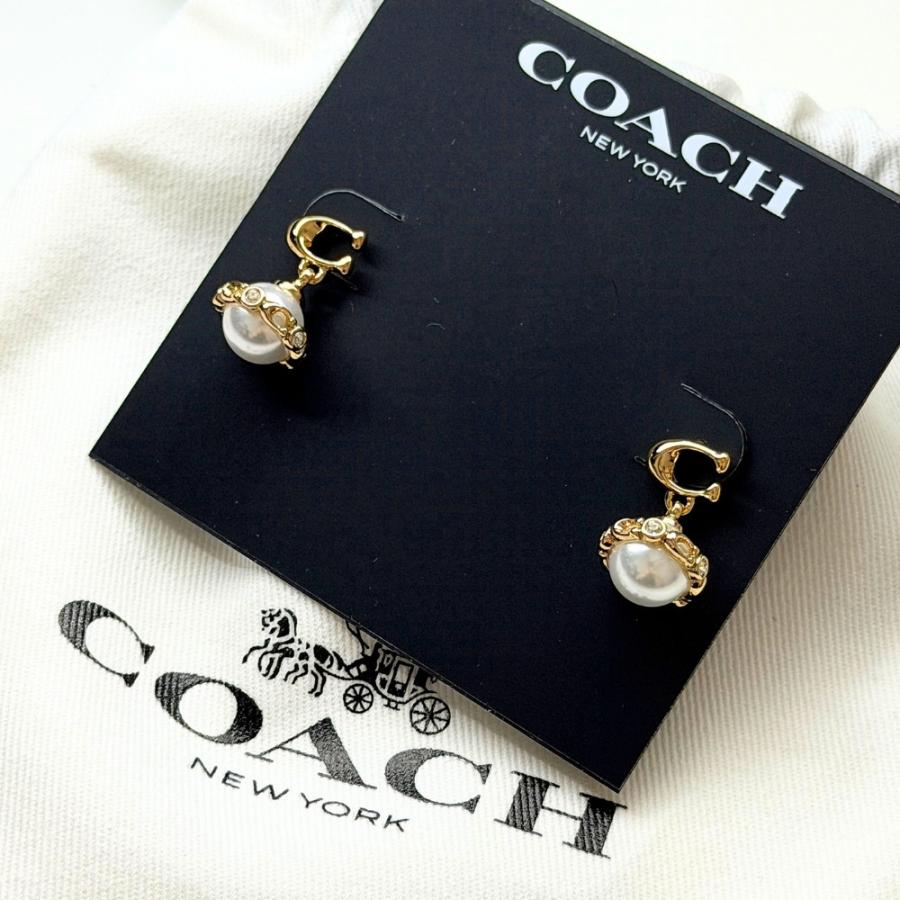 COACH（コーチ） ピアス レディース パール ゴールド Cロゴ ドロップ