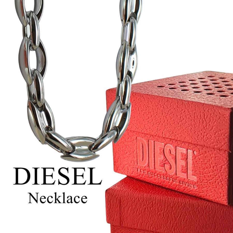 DIESEL シルバー ネックレス 赤いボックス付き DIESEL（ディーゼル） ネックレス メンズ チェーン ステンレス 太め