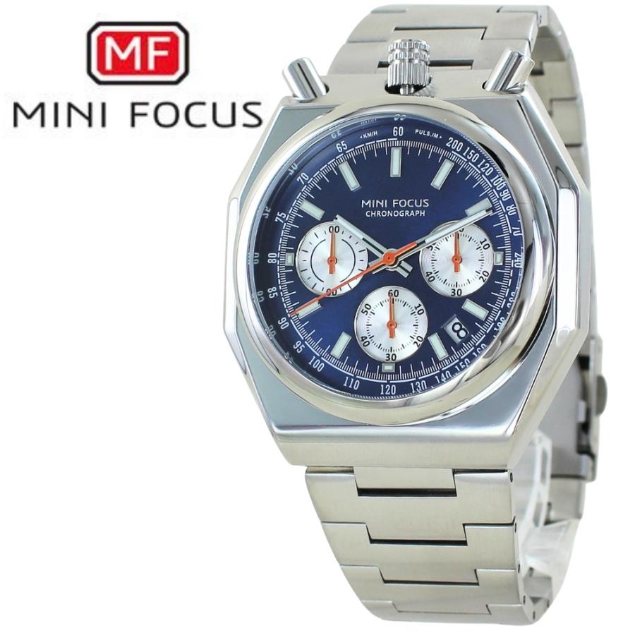 正規品 MINI FOCUS メンズ腕時計 ステンレス クロノグラフ ネイビー
