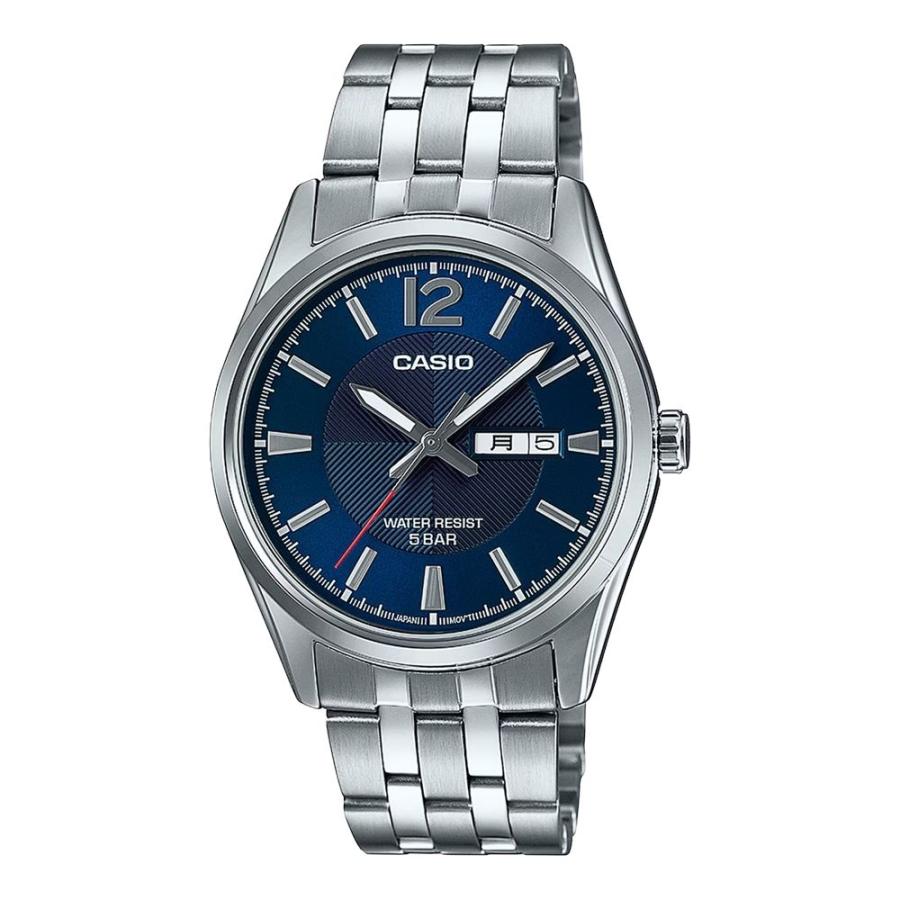 美品 CASIOカシオ メンズ腕時計ブルー 曜日縦並び 存在感抜群 電池交換済み CASIO（カシオ） 正規品 腕時計 メンズ アナログ 日付 曜日表示 ブルー