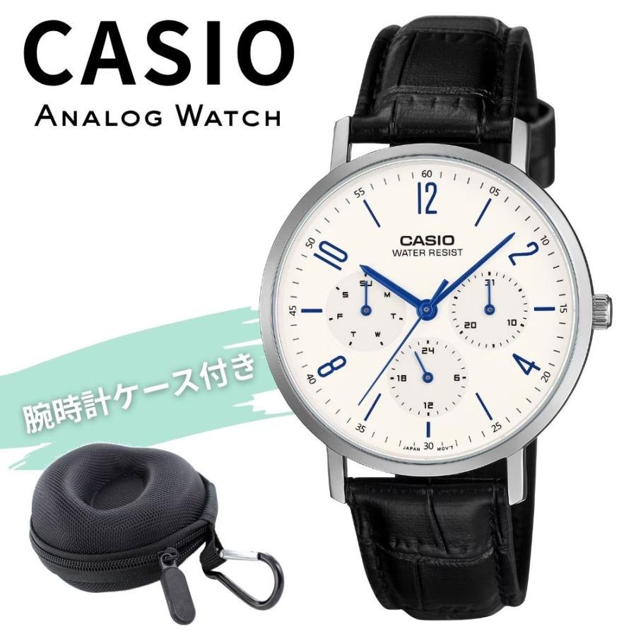 CASIO（カシオ） 腕時計 メンズ ブラック レザー ホワイト 海外モデル