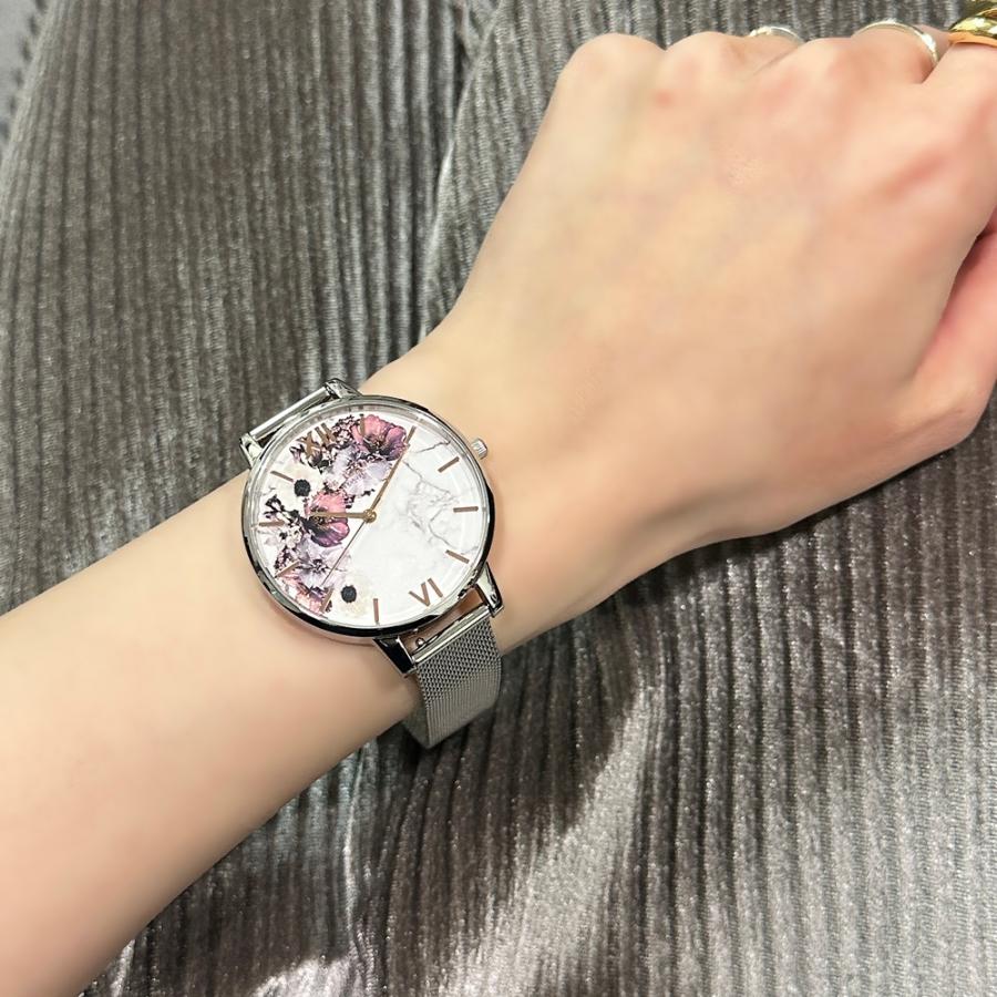 オリビアバートン 腕時計 レディース かわいいホワイト シルバー メッシュベルト 花柄 小さい 時計 シンプル おしゃれ カジュアル ビジネス ランキング お祝いの画像