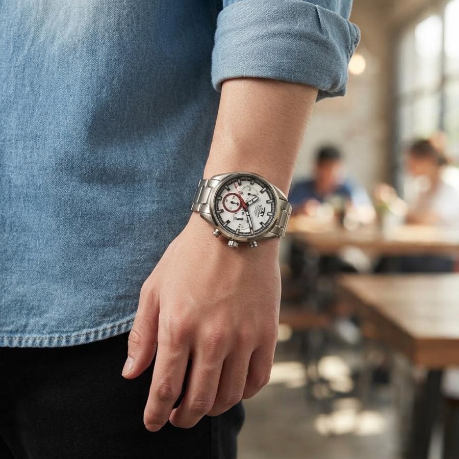 TECHNOS クォーツ腕時計 【新品未使用】 【国内正規品】メンズ10気圧防水 TECHNOS（テクノス） 正規品 腕時計 メンズ ホワイト シルバー チタン