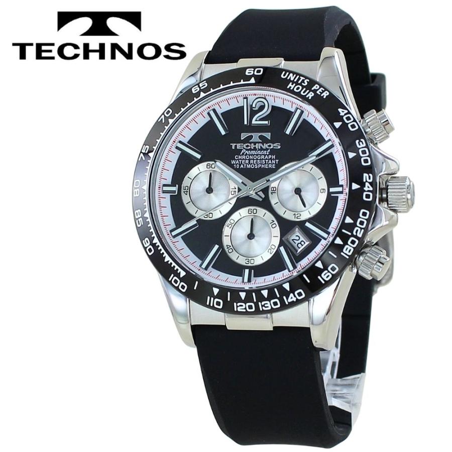 TECHNOS（テクノス） 正規品 腕時計 メンズ ブラック シルバー クロノ