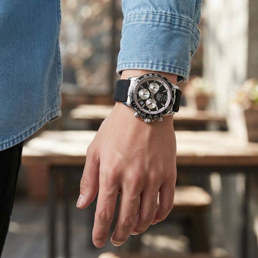 【極美品 TECHNOS】テクノス TAM648 自動巻 腕時計 裏透け 稼働品 TECHNOS（テクノス） 正規品 腕時計 メンズ ブラック シルバー クロノ