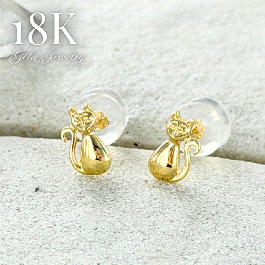 猫デザイン k18ゴールド 片耳チェーンピアス 猫デザイン k18ゴールド 片耳チェーンピアス K18 18金 猫ピアス ねこ